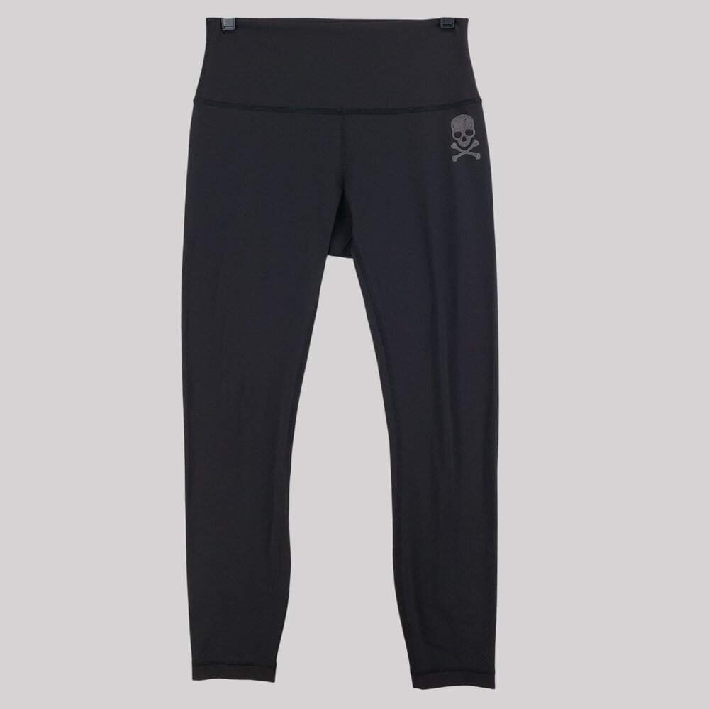 Lululemon Womens Black High-Waisted Leggings Skull Print Full-Length  & Stretchy